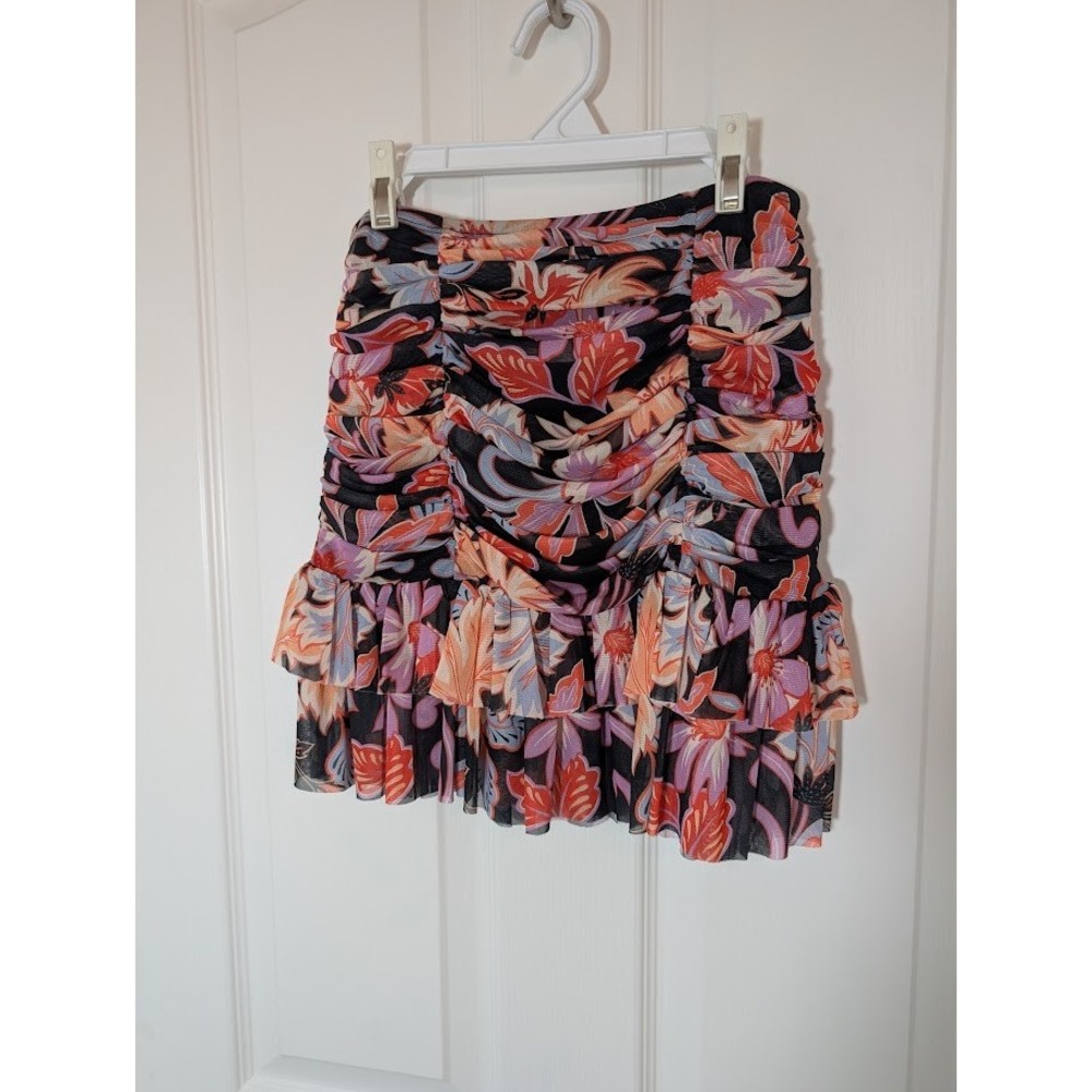 Chelsea & Violet Floral Ruffle Mini Skirt Black Multi‎ XS
